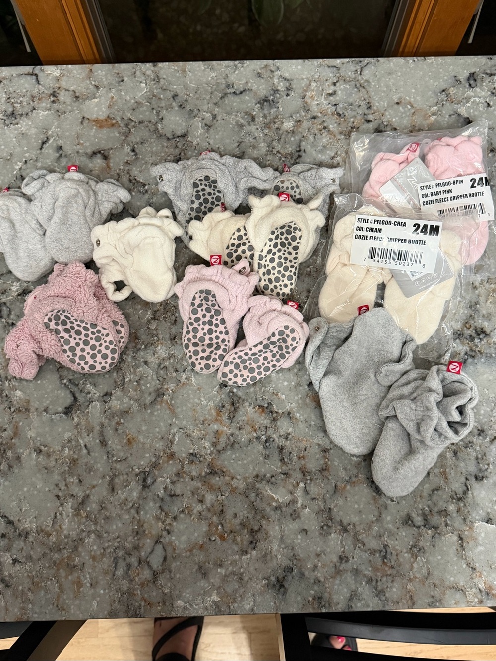 Cozy Infant Gripper Booties - Pink, Cream & Gray
